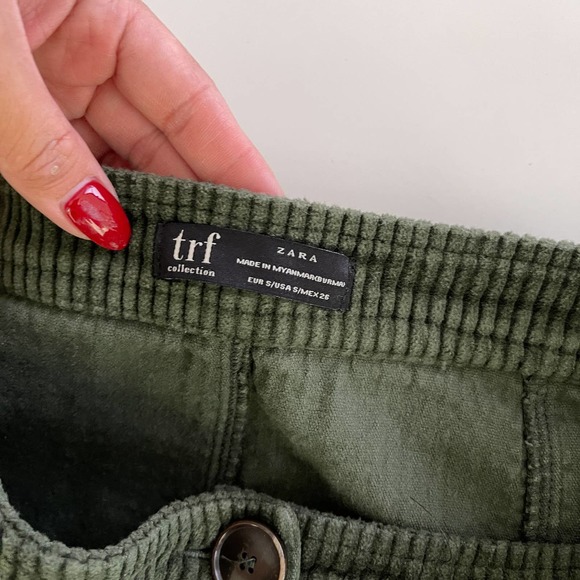Zara Womens (S) TRF Corduroy Mini Button Front A-Line Cotton Skirt Green - Picture 5 of 9